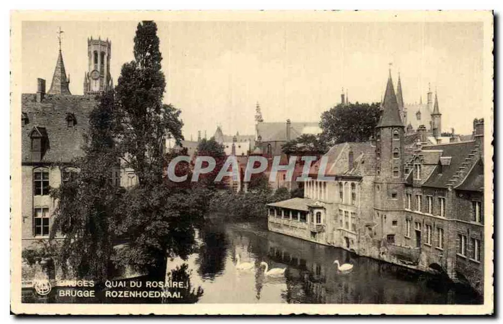 Brügge - Rozenhoedkaai (Quai du Rosaire) — Ansicht des Kanals mit Schwänen — Ern. Thill, Brüssel - Vorderseite