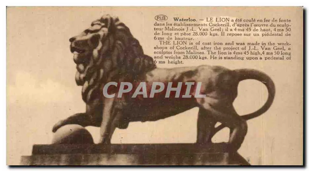 Löwe von Waterloo — Gussstatue — Verlag P.I.B. - Vorderseite