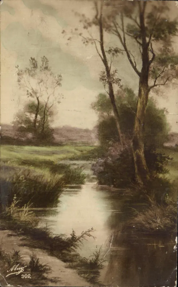 Paesaggio con ruscello — illustrazione artistica — M. Mug, n° 302 - Recto