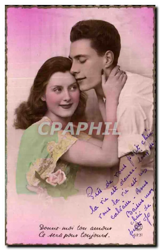 Casal amoroso — texto impresso e mensagem manuscrita — n° 6231 - Frente