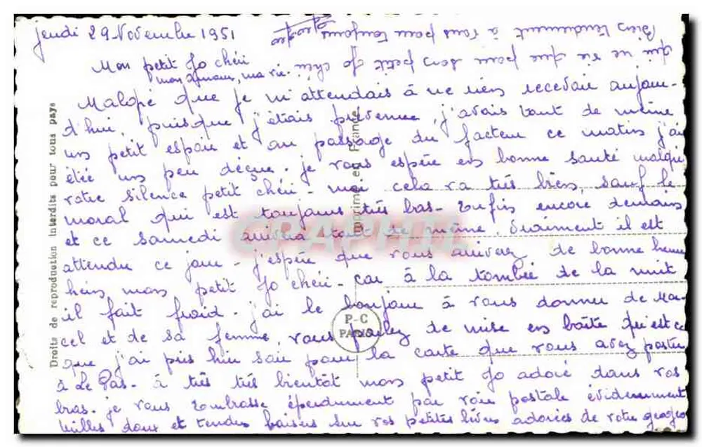 Casal amoroso — texto impresso e mensagem manuscrita — n° 6231 - Verso
