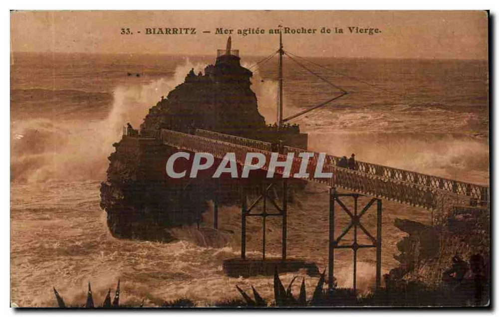 Biarritz — Stürmische See am Rocher de la Vierge — Verlag L. Jugand, Nr. 33 - Vorderseite