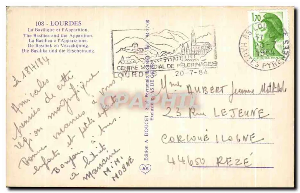 Lourdes — Aparecida da Virgem — Edição A. DOUCET, n°108 - Verso