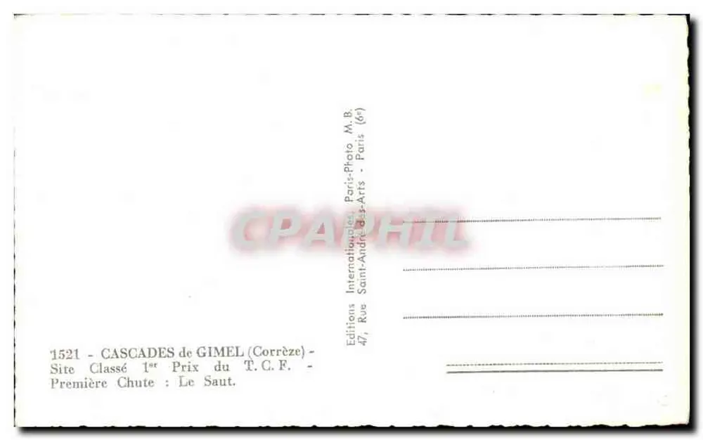 Gimel-Wasserfälle — Klassifiziert als 1. Preis des T.C.F. — Éditions Internationales Paris-Photo - Rückseite
