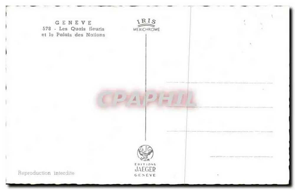 Genf — Die blühenden Quais und der Palais des Nations — Éditions Jaeger - Rückseite