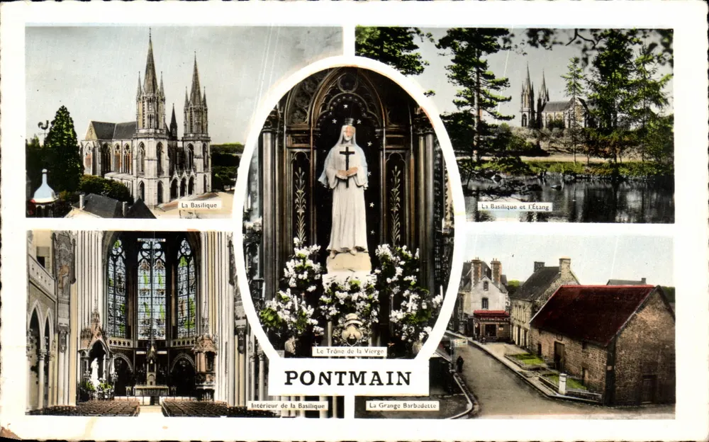 Pontmain — La Basilica, il Trono della Vergine, l'Étang e La Grange Barbodette — Edizioni Gaby - Recto