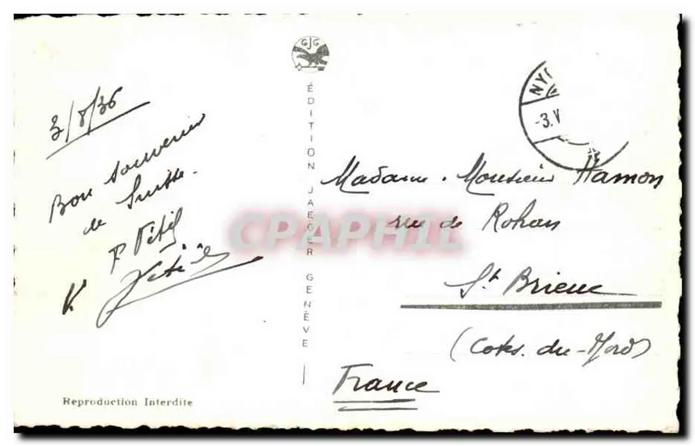 Ouchy-Lausanne — Der Quai und die Alpen — Edition Jaeger Genève n°7454 - Rückseite