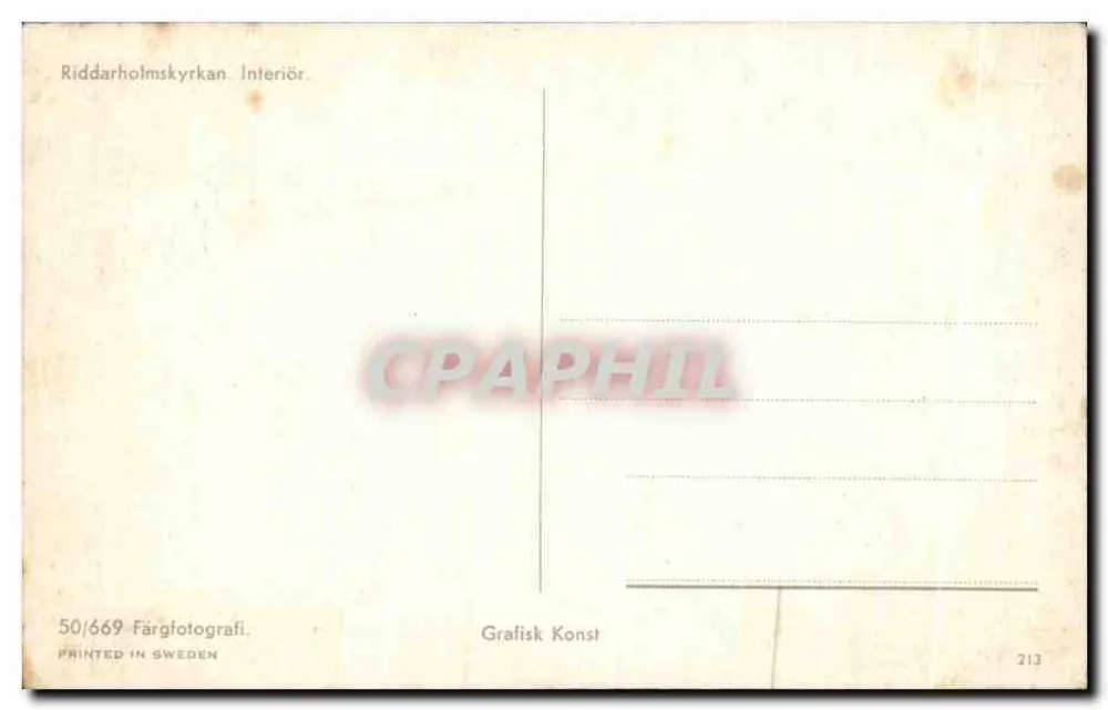 Interior da Ridderholmskyrkan — editor Grafisk Konst, n° 50/669 - Verso