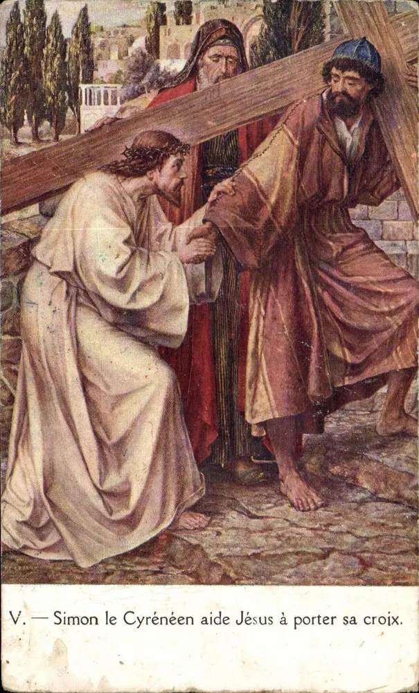 Simon von Cyrene hilft Jesus, sein Kreuz zu tragen — V. — In Belgien gedruckt - Vorderseite