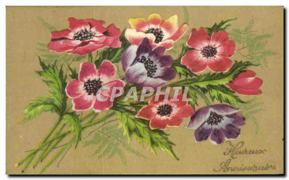 Blumenstrauß — Anemonen — in Frankreich gedruckt - Vorderseite