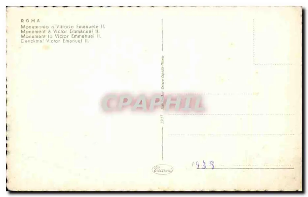 Denkmal für Victor-Emmanuel II — Rom — Verlag Beaumé, Seriennummer 1939 - Rückseite