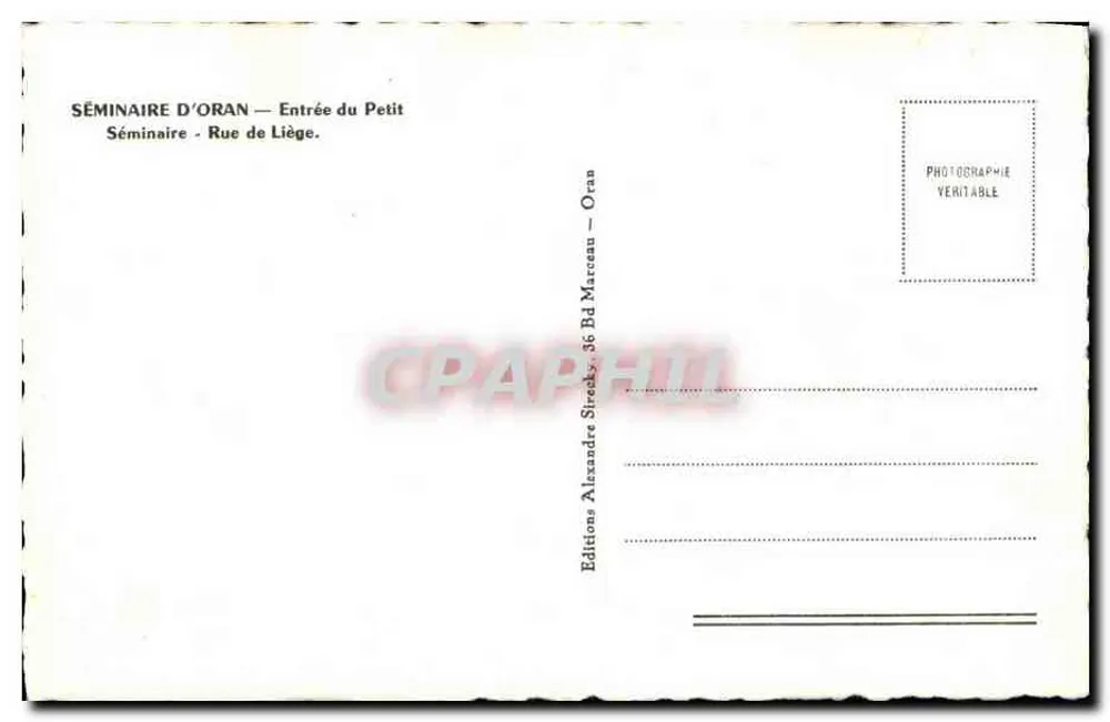 Seminar von Oran — Eingang zum Petit Séminaire — Rue de Liège — Éditions Alexandre Steeks - Rückseite