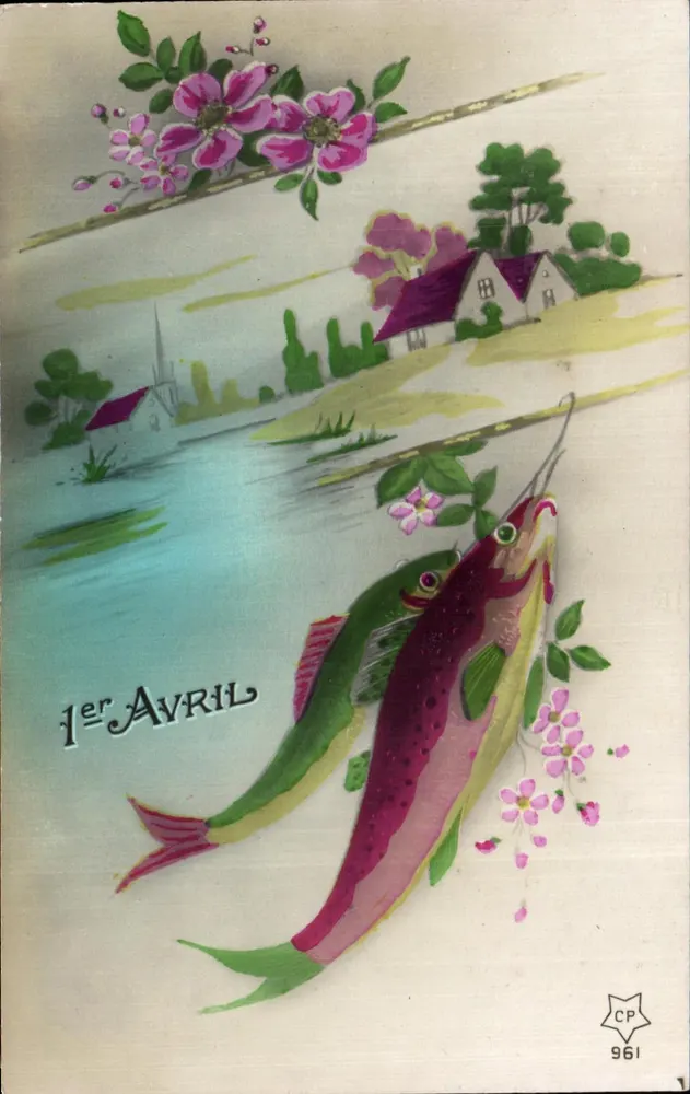 Fischen und Blumen — 1. April — CP 961 - Vorderseite