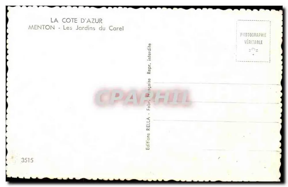 Menton - Die Gärten des Careï — Editions Rella, n° 3515 - Rückseite