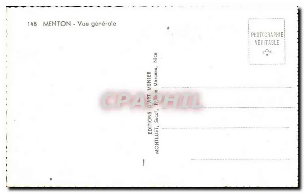 Menton — Vista geral — Éditions d'Art Munier, série 148 - Verso