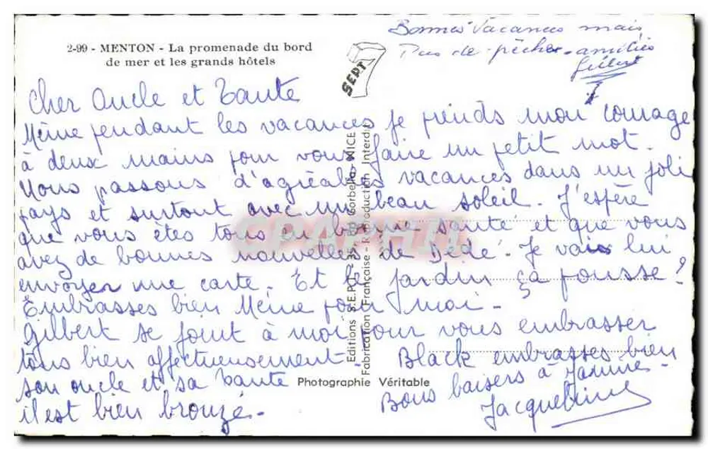 Menton - La promenade du bord de mer et les grands hôtels — Éditions S.E.P. - Production Interdite - Rückseite