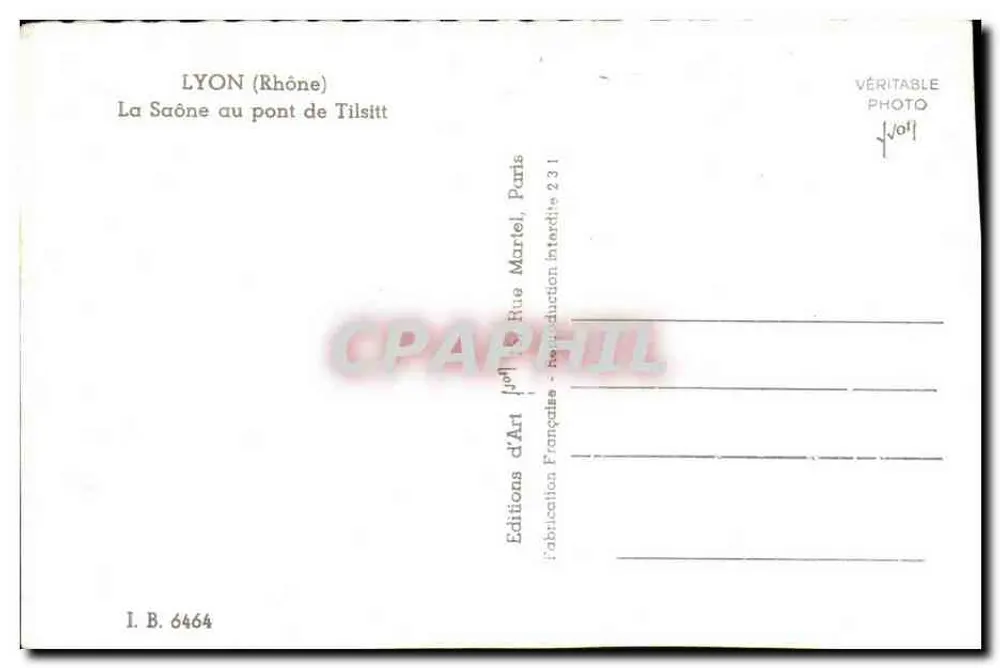 LYON (Rhône) — A Saône no ponte de Tilsitt — Éditions d'Art Martel, Paris - Verso