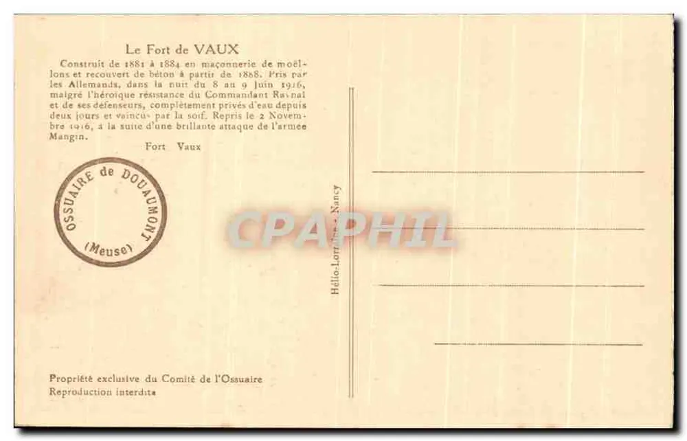 O Forte de Vaux — Forte Vaux — Ossuário de Douaumont - Verso