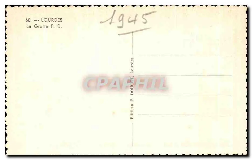 A Grotta de Lourdes — Estátua de Nossa Senhora — Edição P. Doucet, n°60 - Verso