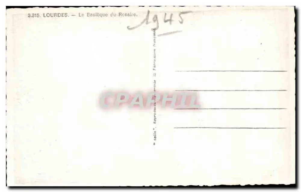 Lourdes — A Basílica do Rosário — editor Reilla, n° 3.315 - Verso