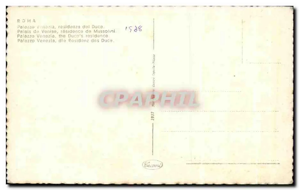 Palazzo Venezia — residência do Duce — editor Becamie - Verso