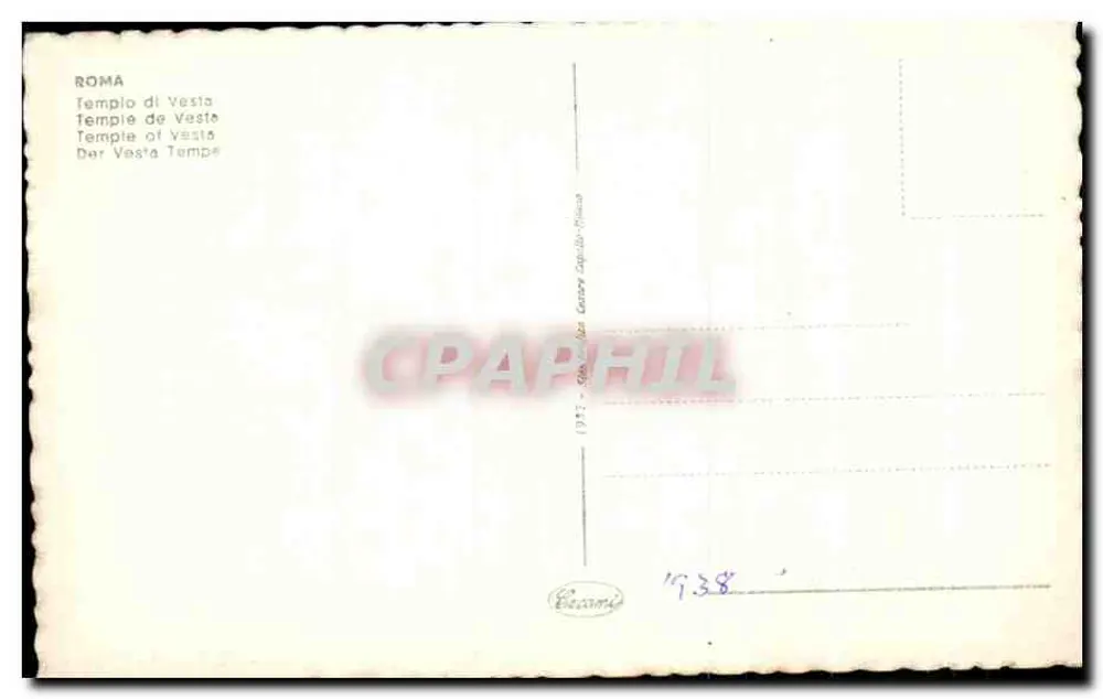 Templo de Vesta — Roma — Editor Ensamé, n° 1938 - Verso