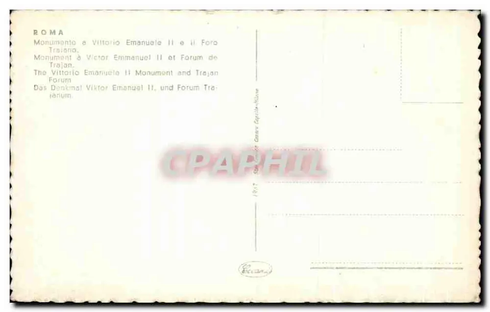 Roma — Monumento a Victor-Emmanuel II e Fórum de Trajano — editor Riccardi - Verso