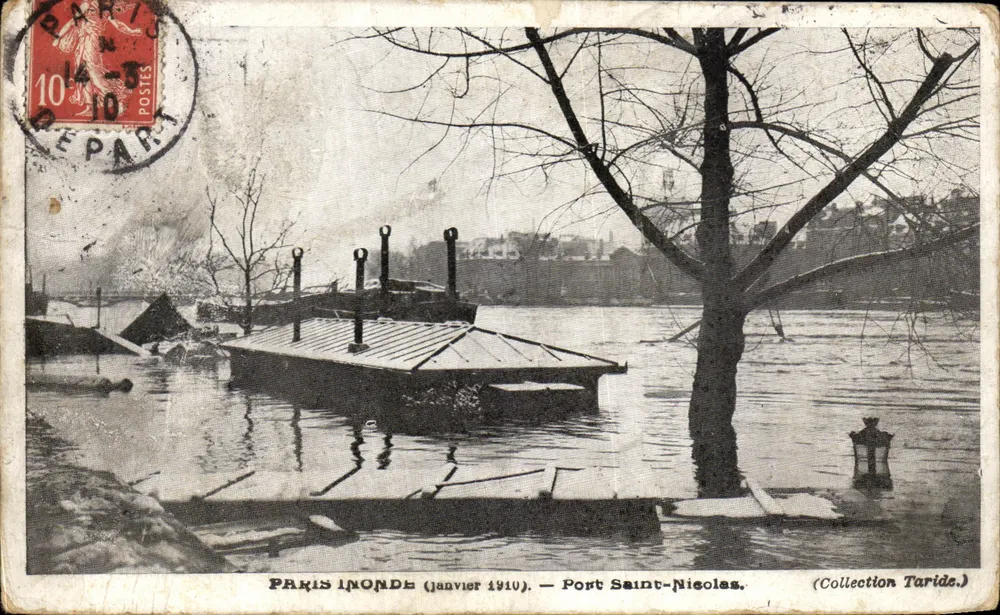 Paris Inundado (janeiro de 1910) — Porto de São Nicolau — Coleção Taride - Frente