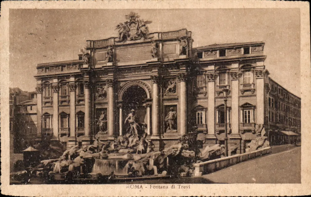 Roma - Fontana di Trevi — vista da fonte com inscrição 'N. E. C. I. T. V. S. R. I. N.' — editor E. G. D. V. - Frente