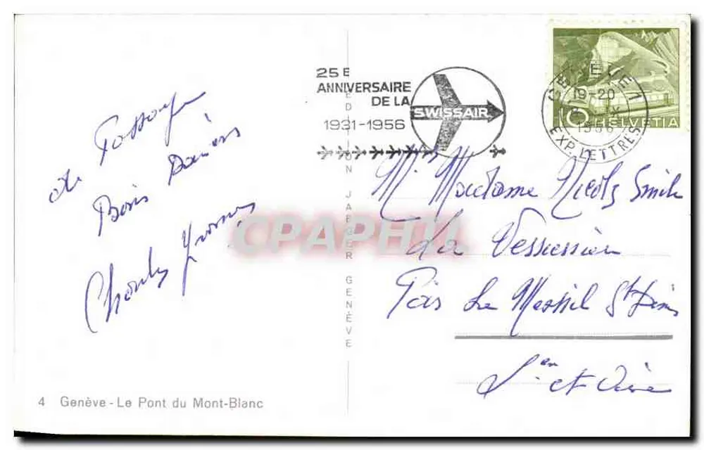 Genève - Le Pont du Mont-Blanc — 25e anniversaire de la Swissair — n°4 - Verso