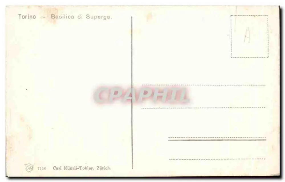 Turim — Basílica de Superga — Carl Künzli-Tobler, Zurique, n° 7110 - Verso
