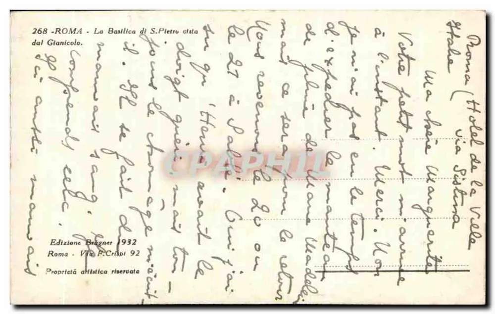 Die Basilica di S. Pietro von Gianicolo aus gesehen — Édition Brägner, n° 268 - Rückseite