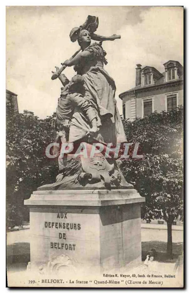 Belfort — A Estátua « Quand-Même » — Edição E. Mayer, 40, bairro da França, Belfort - Frente