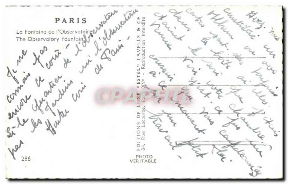 Die Observatoriumsbrunnen — Paris — Verlag Estel - Rückseite