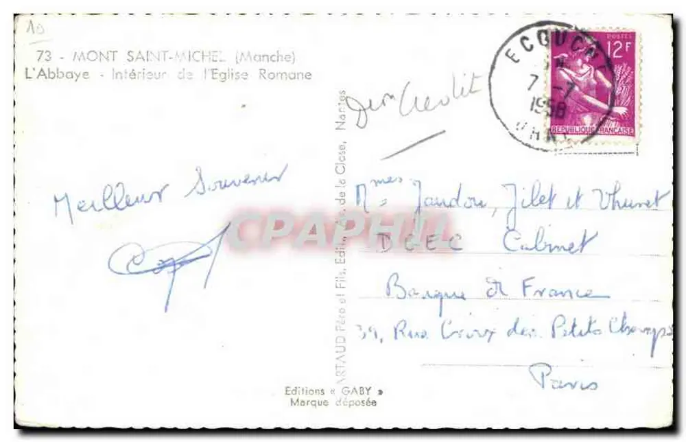 Mont Saint-Michel — Innenansicht der romanischen Kirche — Éditions Gaby - Rückseite