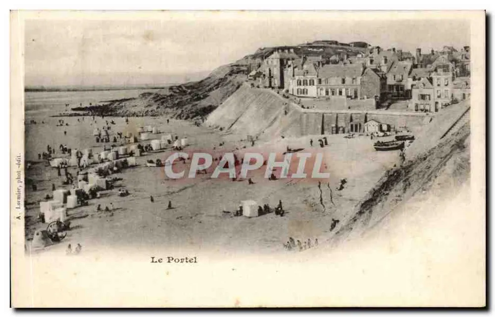 Le Portel — vista da praia e do vilarejo — A. Jarnièr, fot.-edit. - Frente