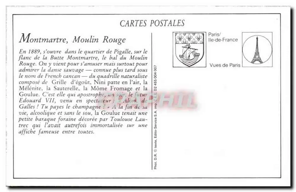 Montmartre — O Moulin Rouge — G.C.A Paris - Verso