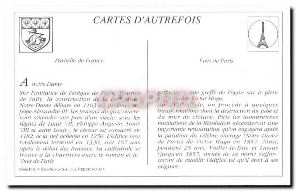 Paris — Die Seine, Ansicht der Türme von Notre-Dame — Photo D.R. & Édito-Service S.A. - Rückseite