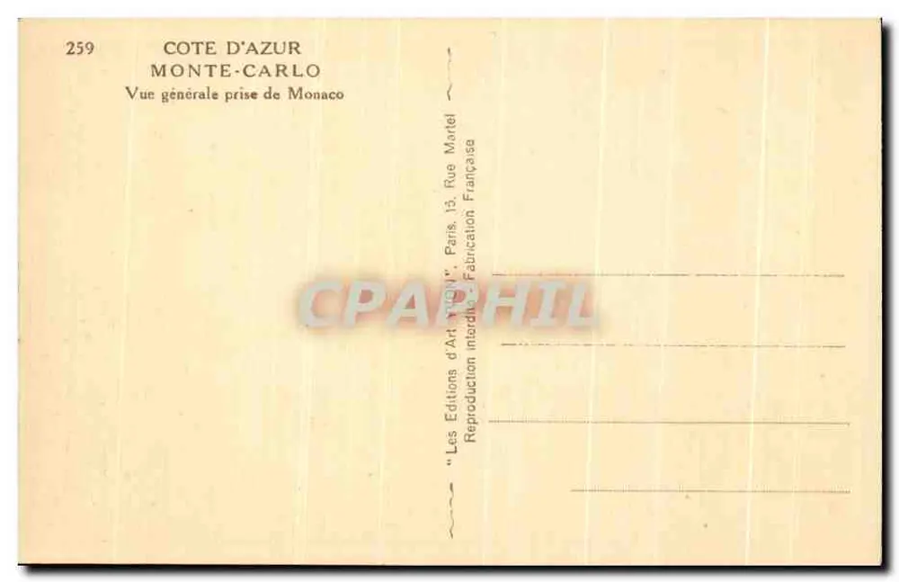 Monte-Carlo — Allgemeine Ansicht von Monaco — 'Yvonne' Art Editions Paris - Rückseite