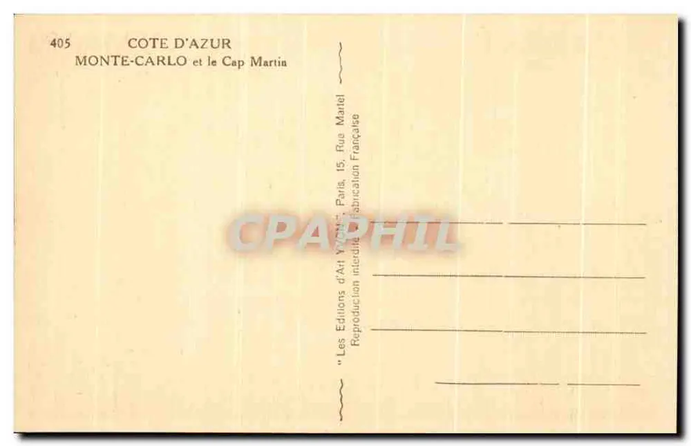 Monte-Carlo e o Cabo Martin — Costa Azul — Éditions d'Art Véron - Verso