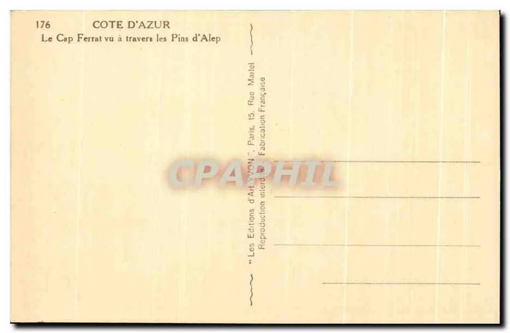 Cap Ferrat gesehen durch die Aleppo-Kiefern — Côte d'Azur — Éditions d'Art Yvon, Paris - Rückseite