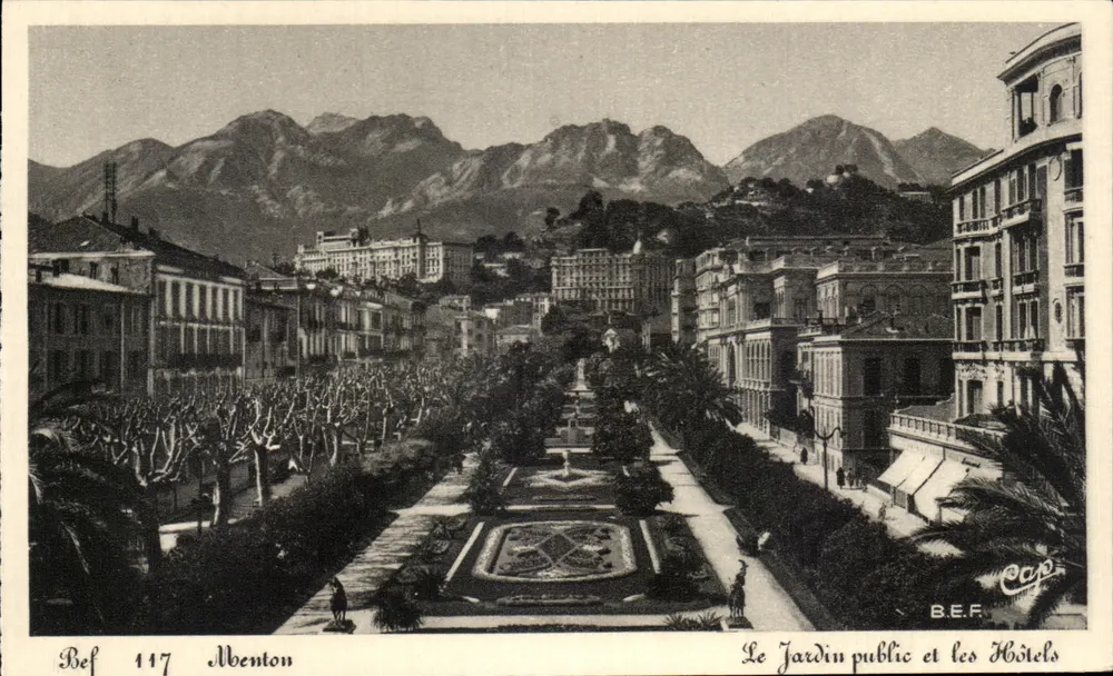 Menton — Öffentlicher Garten und Hotels — B.E.F. n° 117 - Vorderseite