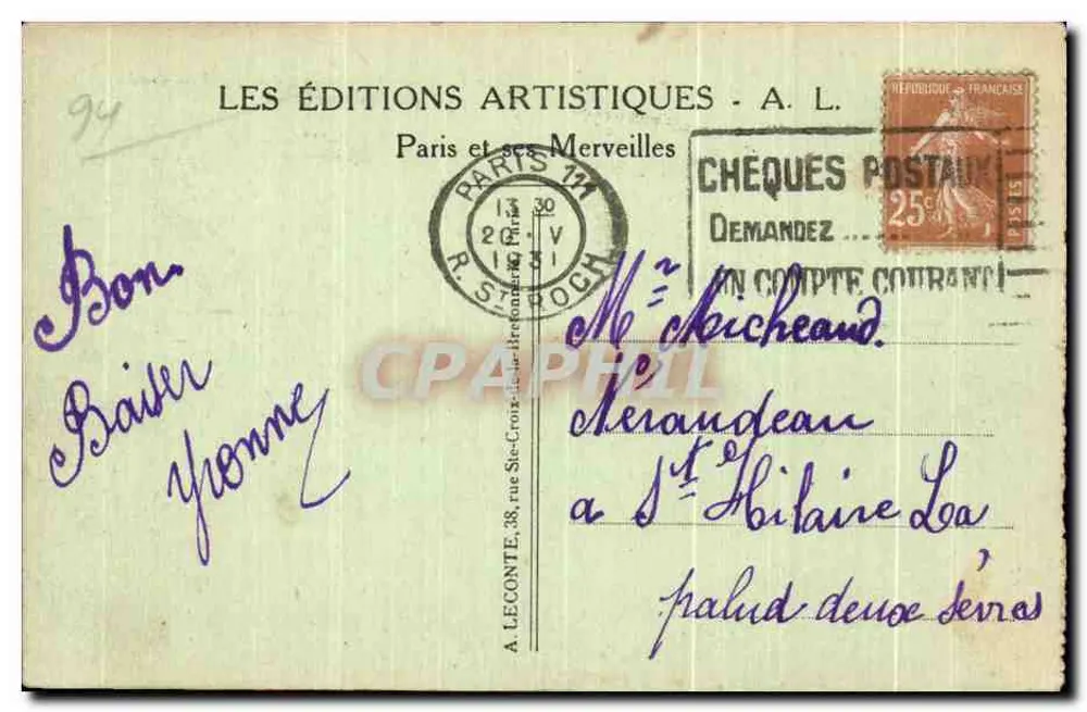 Paris — A Conciergerie — A. L. — n°226 - Verso