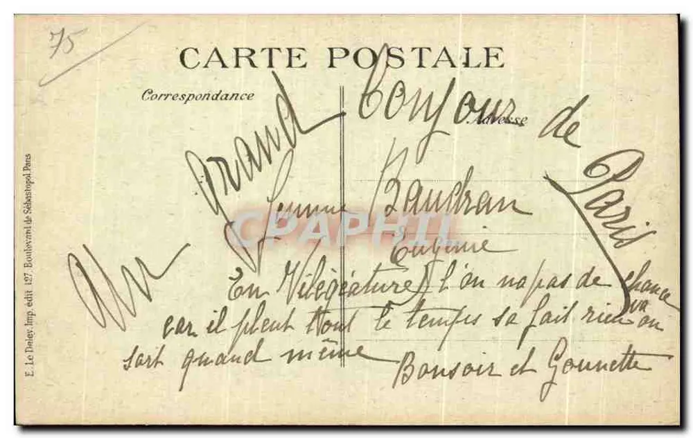 Estação de Lyon — Paris — E. Le Dayer, imp. edit. 187, Bonneville & Sébastopol, Paris - Verso