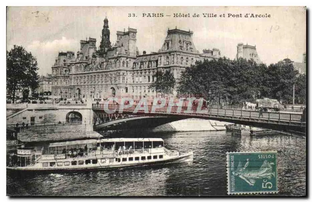 Paris — Rathaus und Pont d'Arcole — Verleger L.P.M. Paris, n° 33 - Vorderseite