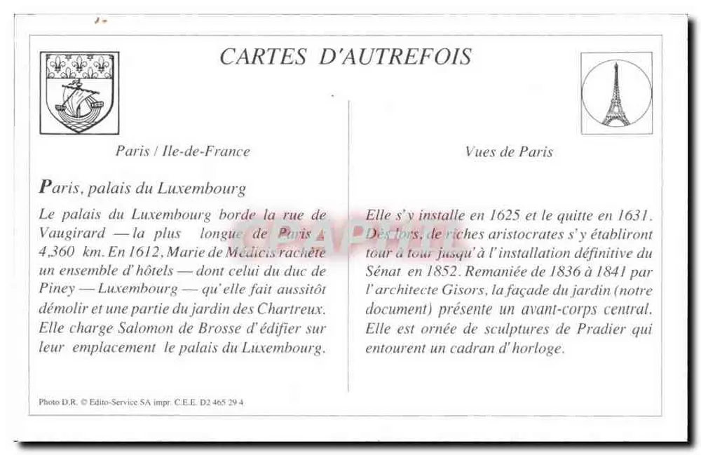 PARIS — O PALÁCIO DO LUXEMBURGO — Édito-Service SA, série D2 465 - Verso