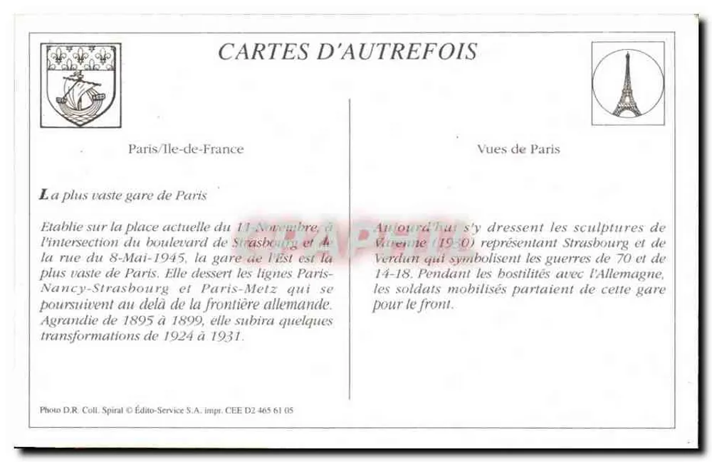 PARIS - Estação de Leste — Abeille, n° 230 - Verso