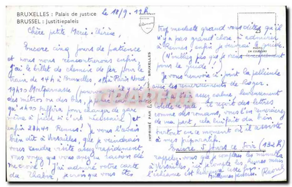 Brüssel: Justizpalast — Verleger 'Photo en Couleurs' Nr. 23 - Rückseite