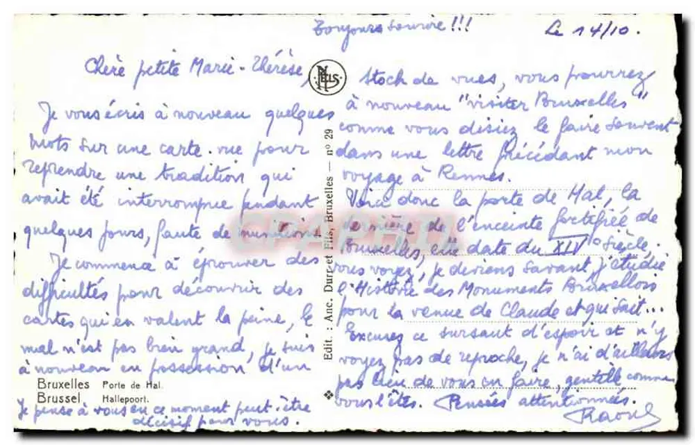 Porte de Hal — Brüssel — Anc. Dur et Fils, n° 29 - Rückseite