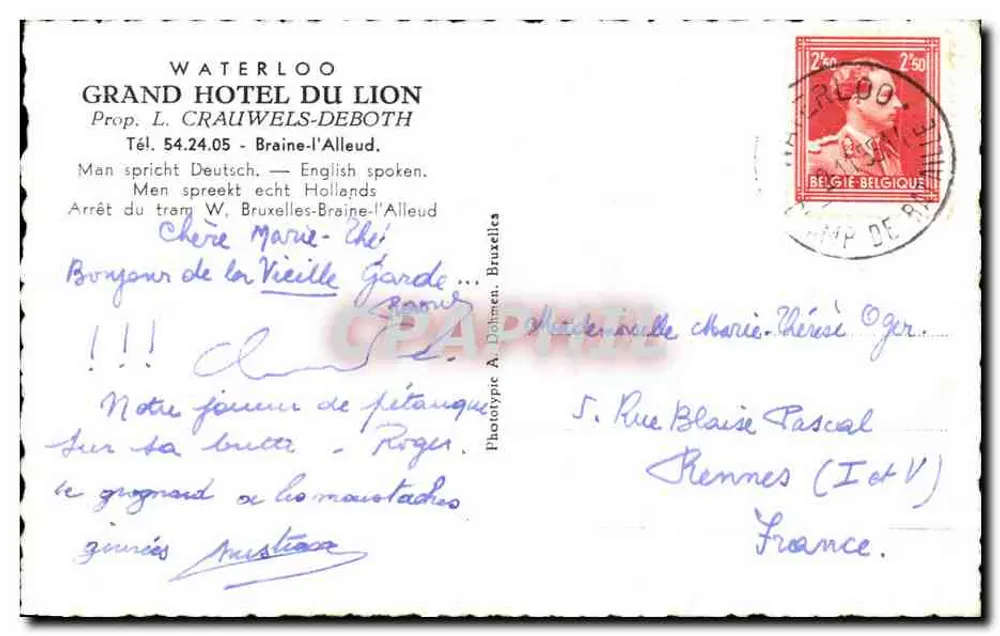 Waterloo - Il Leone - The Lion - De Leeuw — editore ABERT, n°71 - Verso